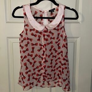 Kawaii Kitschy Peter Pan Collar Satin Pink Bow Tie Top​​​​​​